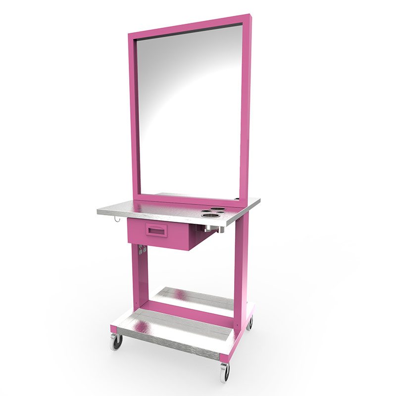 Cold-Rolled Steel Double Styling Station with Drawer & Shelf